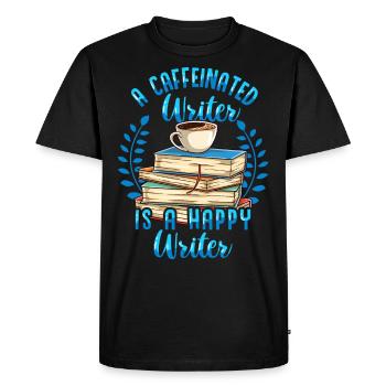 Un café d’écrivain caféiné - T-shirt Premium bio Homme - noir - Devant - Nico (187cm)