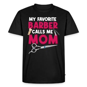 Mon barbier préféré m’appelle maman coiffeuse - T-shirt Premium bio Homme - noir - Devant - Nico (187cm)