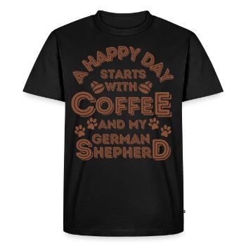 German Shepherd Coffee Dog Cafe - Men's Premium Organic T-Shirt - black - Front - Nico (187cm)
