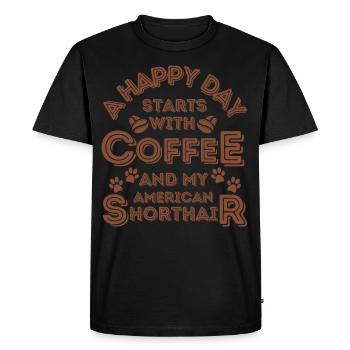 Café américain à poil court Cat Coffee - T-shirt Premium bio Homme - noir - Devant - Nico (187cm)