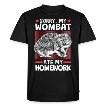 Un wombat a mangé mes devoirs - T-shirt Premium bio Homme - noir - Devant - Nico (187cm)