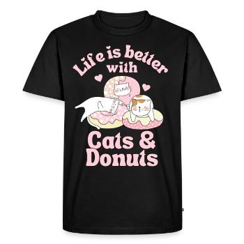 Donut cat kawaii chats mignons avec beignets - T-shirt Premium bio Homme - noir - Devant - Nico (187cm)