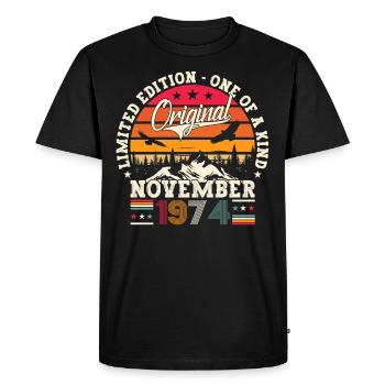 Original November 1974 48th birthday gift - Men's Premium Organic T-Shirt - black - Front - Nico (187cm)