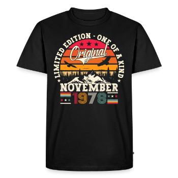 Original November 1978 44th Birthday Gift - Men's Premium Organic T-Shirt - black - Front - Nico (187cm)