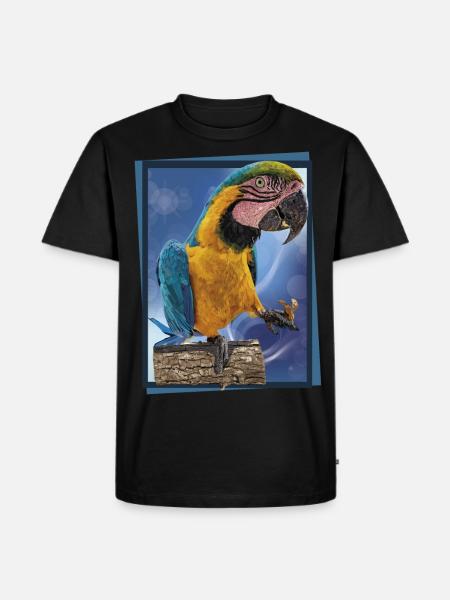 Der blau-gelbe Ara - Männer Premium Bio T-Shirt - Schwarz