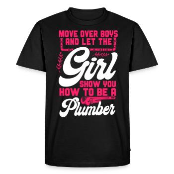 Plombier de plomberie femme déménager - T-shirt Premium bio Homme - noir - Devant - Nico (187cm)