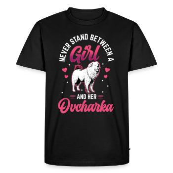 Fille et son Ovcharka Caucasian Ovcharka - T-shirt Premium bio Homme - noir - Devant - Nico (187cm)