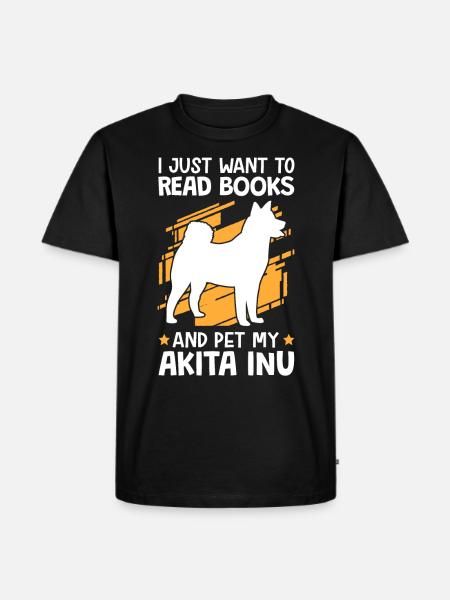 Boeken lezen en Akita Inu Shiba Inu aaien - Mannen Premium Bio T-shirt - zwart