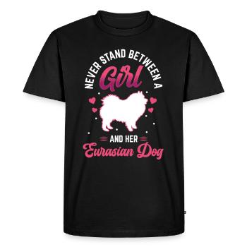 Fille et son chien eurasien Eurasier - T-shirt Premium bio Homme - noir - Devant - Nico (187cm)