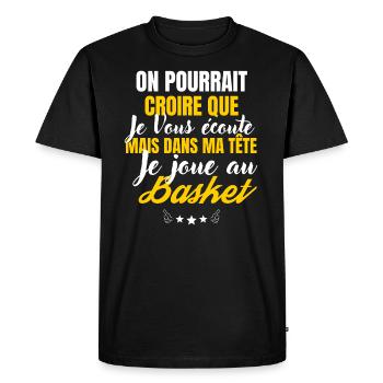 Dans ma Tête je joue au basket - T-shirt Premium bio Homme - noir - Devant - Nico (187cm)