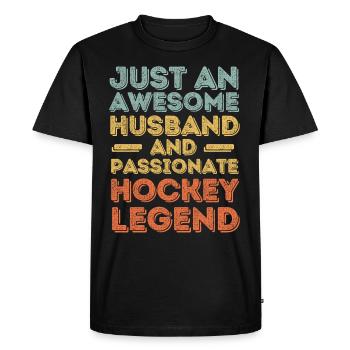 Husband Hockey retro - Men's Premium Organic T-Shirt - black - Front - Nico (187cm)