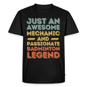 Mécanicien Badminton rétro - T-shirt Premium bio Homme - noir - Devant - Nico (187cm)