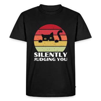 Silently Judging You - Funny Cat Vintage Sun - Men's Premium Organic T-Shirt - black - Front - Nico (187cm)