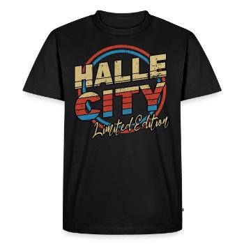 Halle Saale Allemagne City Font 80s Style - T-shirt Premium bio Homme - noir - Devant - Nico (187cm)