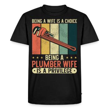 Plomberie Plombier Femme Mari - T-shirt Premium bio Homme - noir - Devant - Nico (187cm)