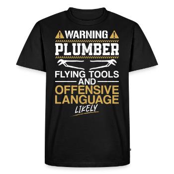 Plombier de plomberie Vintage Avertissement - T-shirt Premium bio Homme - noir - Devant - Nico (187cm)