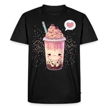 Kawaii Boba Tea for Valentine's Day Bubble Tea Hearts - Men's Premium Organic T-Shirt - black - Front - Nico (187cm)