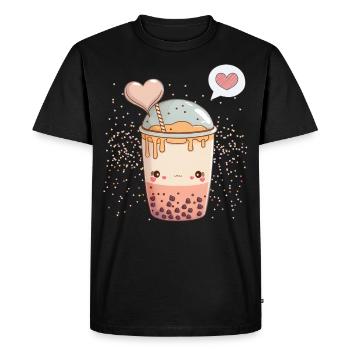 Kawaii Boba Tea for Valentine's Day Bubble Tea Hearts - Men's Premium Organic T-Shirt - black - Front - Nico (187cm)