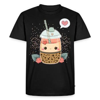Kawaii Boba Tea for Valentine's Day Bubble Tea Hearts - Men's Premium Organic T-Shirt - black - Front - Nico (187cm)