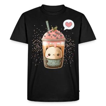 Kawaii Boba Tea for Valentine's Day Bubble Tea Hearts - Men's Premium Organic T-Shirt - black - Front - Nico (187cm)