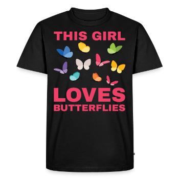 Cette fille aime les papillons - T-shirt Premium bio Homme - noir - Devant - Nico (187cm)
