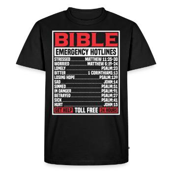 Bible Verse Emergency Numbers Christian Hotline Ps - Men's Premium Organic T-Shirt - black - Front - Nico (187cm)