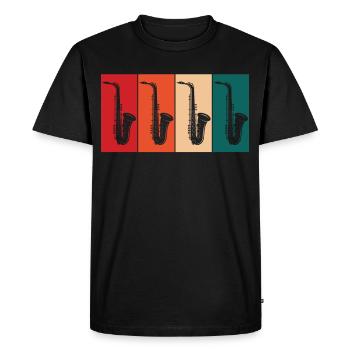 Retro Saxophone For Jazz Musician - Men's Premium Organic T-Shirt - black - Front - Nico (187cm)