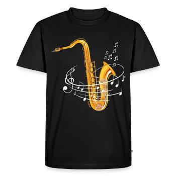 Saxophoniste Notes de musique colorées pour saxophone Pla - T-shirt Premium bio Homme - noir - Devant - Nico (187cm)
