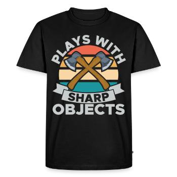 Plays With Sharp Objects Funny For Axe Thrower - Men's Premium Organic T-Shirt - black - Front - Nico (187cm)
