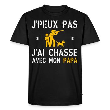 J'peux pas j'ai chasse avec mon papa - T-shirt Premium bio Homme - noir - Devant - Nico (187cm)