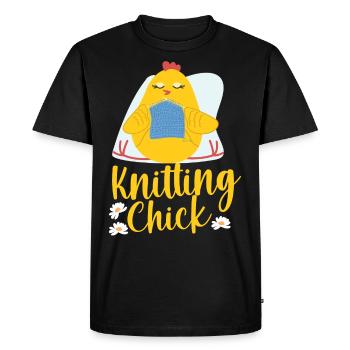 Knitting Wrinkled Chicken Girl - Men's Premium Organic T-Shirt - black - Front - Nico (187cm)
