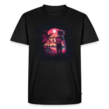 Synthwave Girl debout sur Miami Beach - T-shirt Premium bio Homme - noir - Devant - Nico (187cm)