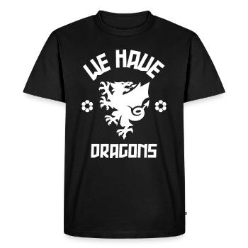 We Have Dragons - Wales Football Gift - Men's Premium Organic T-Shirt - black - Front - Nico (187cm)
