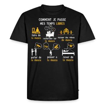 Temps libres muscu cadeau muscu - T-shirt Premium bio Homme - noir - Devant - Nico (187cm)