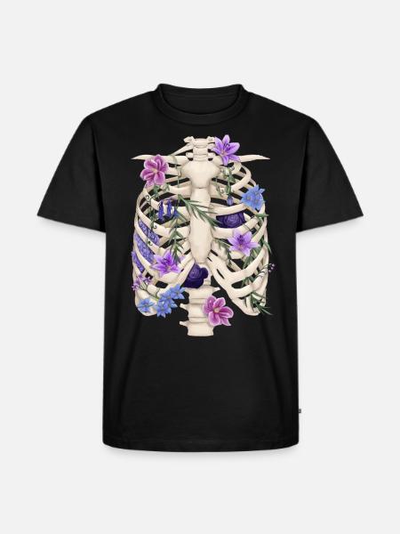 Rippchen mit Blüten - Männer Premium Bio T-Shirt - Schwarz
