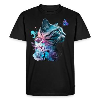 Fleur de chat et papillon - T-shirt Premium bio Homme - noir - Devant - Nico (187cm)