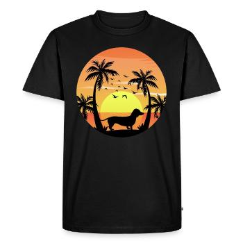 Teckel Propriétaire Plage Coucher de Soleil Palmiers - T-shirt Premium bio Homme - noir - Devant - Nico (187cm)
