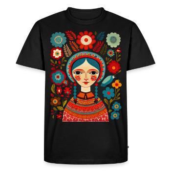 Jolie fille parmi les fleurs - T-shirt Premium bio Homme - noir - Devant - Nico (187cm)