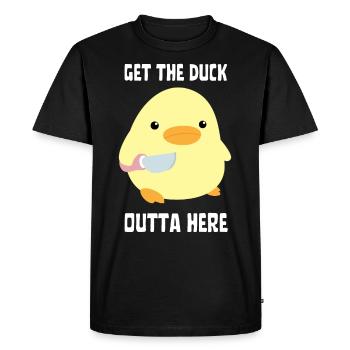Canard et couverture - Canard au couteau Ente mit Messer - T-shirt Premium bio Homme - noir - Devant - Nico (187cm)