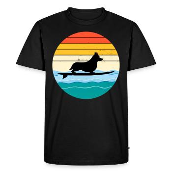 Cardigan Welsh Corgi Dog Surfing Sea Vintage retro - Men's Premium Organic T-Shirt - black - Front - Nico (187cm)