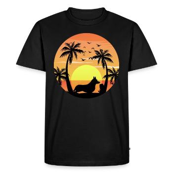 Cardigan Welsh Corgi Dog Surfing Beach Palm Trees - Men's Premium Organic T-Shirt - black - Front - Nico (187cm)