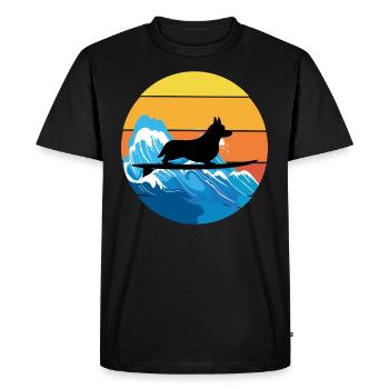 Cardigan Welsh Corgi Dog Surfing Vintage Retro - Men's Premium Organic T-Shirt - black - Front - Nico (187cm)