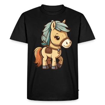 Cute horse for school beginners and kindergarten children - Men's Premium Organic T-Shirt - black - Front - Nico (187cm)