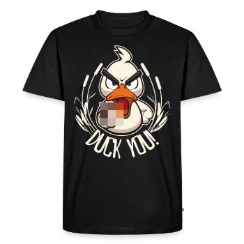 Duck You! Funny duck with middle finger saying - Men's Premium Organic T-Shirt - black - Front - Nico (187cm)