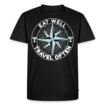 Bien manger Voyager souvent Weltentdecker Spruch - T-shirt Premium bio Homme - noir - Devant - Nico (187cm)