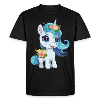 Licorne Fleurs Magie Fantaisie Dessin Animé Art Coloré - T-shirt Premium bio Homme - noir - Devant - Nico (187cm)