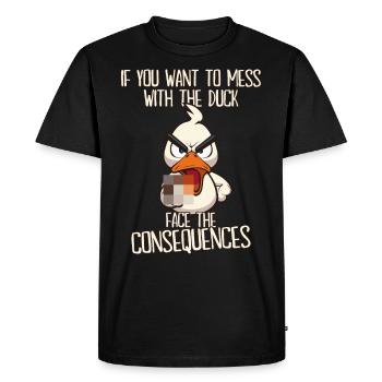 Conséquences Drôle de canard avec un doigt d’honneur - T-shirt Premium bio Homme - noir - Devant - Nico (187cm)