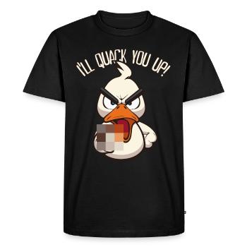 Quack You Up Funny duck with middle finger - Men's Premium Organic T-Shirt - black - Front - Nico (187cm)
