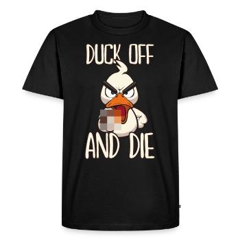 Duck Off Funny duck with middle finger - Men's Premium Organic T-Shirt - black - Front - Nico (187cm)