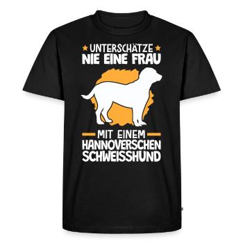 Mann mit einem Hannoverscher Schweißhund - Männer Premium Bio T-Shirt - Schwarz - Vorne - Nico (187cm)